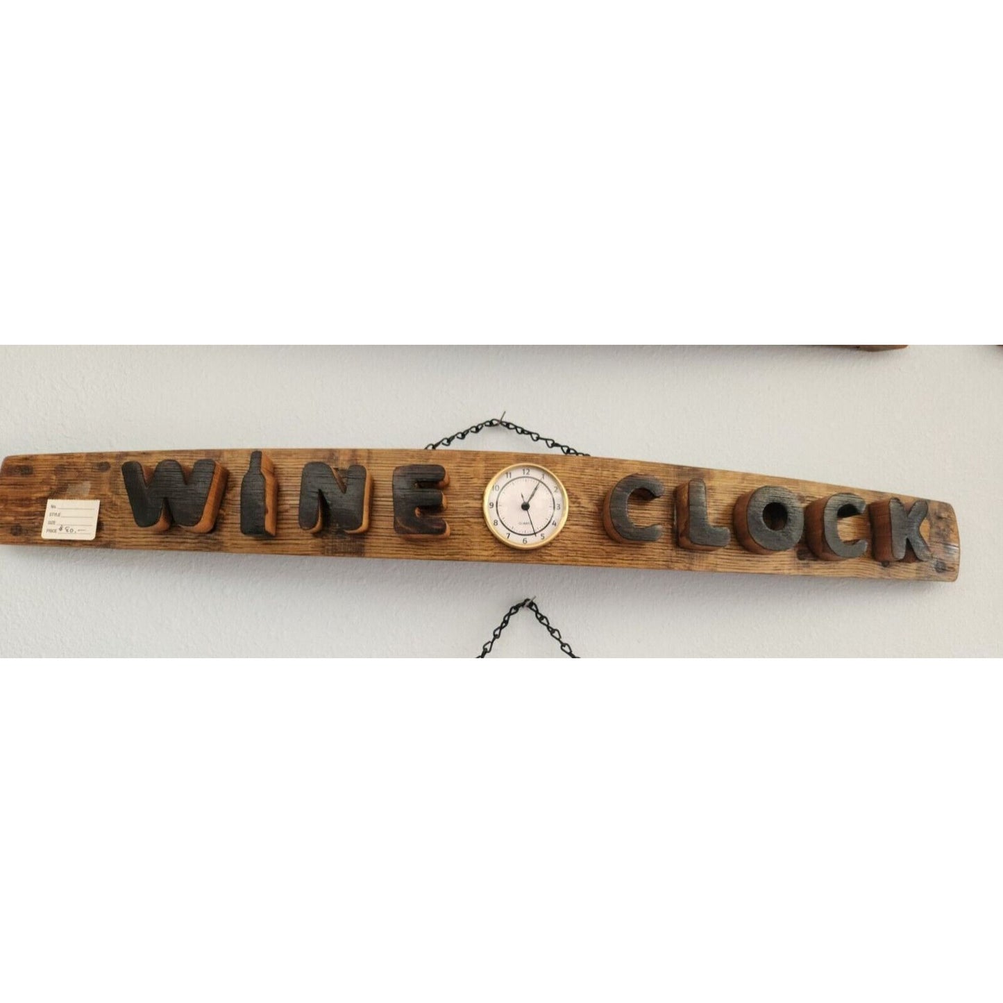 Wood Sign Wine Stave says  " Wine O Clock  "  Clock in the middle Cut from Stave