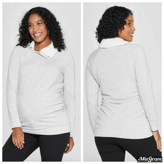 Sweatshirt Ingrid & Isabel Maternity Size Small Sherpa Fleece Light Heather Gray