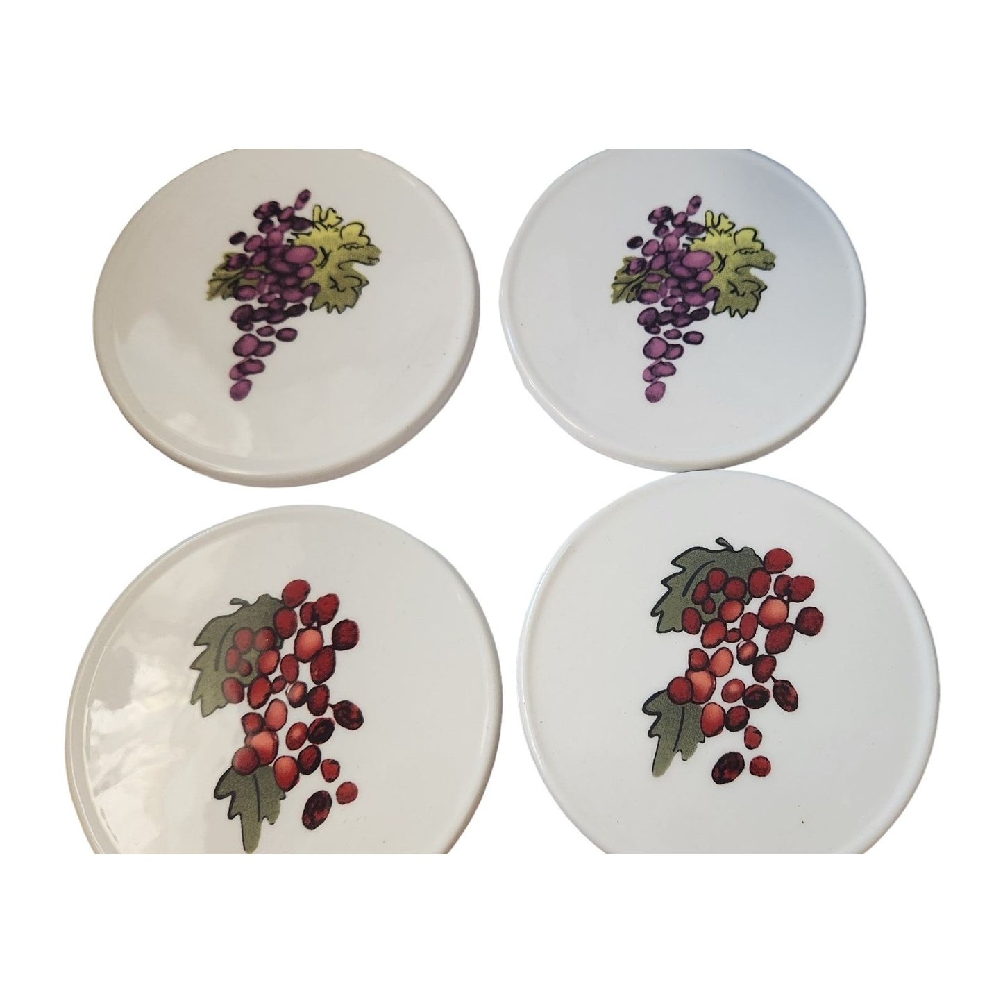 Coasters Wine Design Ceramic Rubber Feet 4" Round Grape Clusters Purple Red Ralph's Dolmite