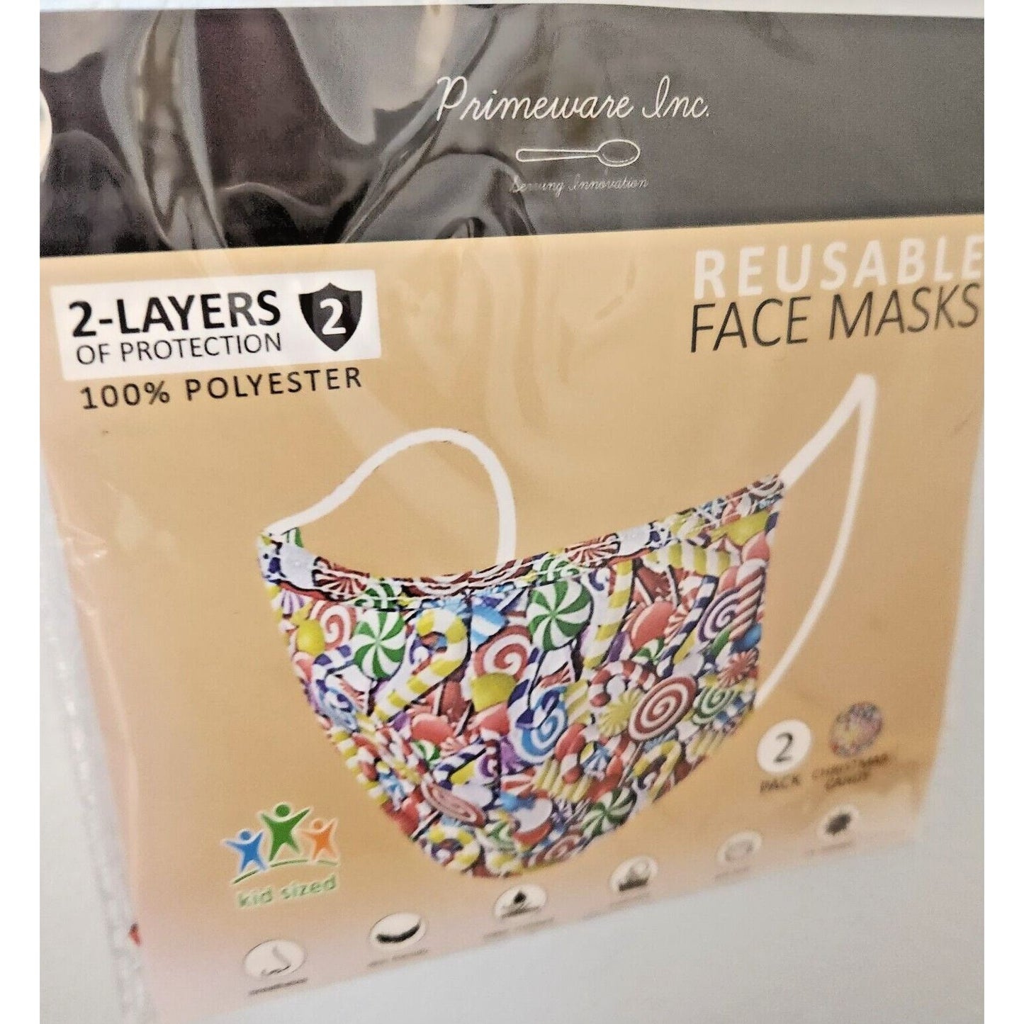 Primeware Mask Cream Candy Design Kids 2 pack 2 layers 100 % Polyester Washable