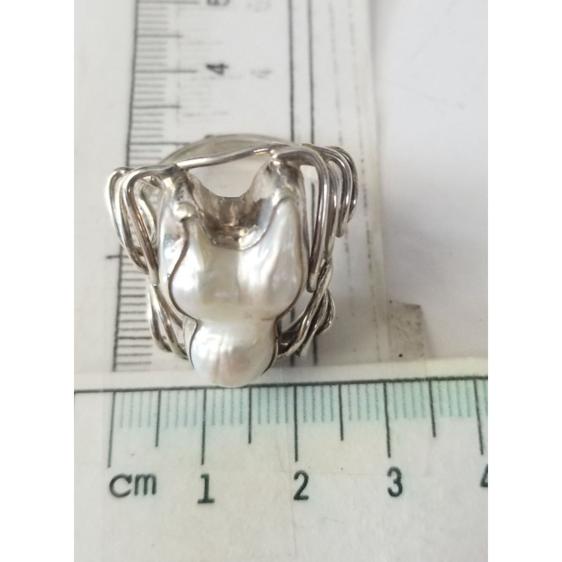 Ring Band Open Silver Baroque Pearl  3 cm wide  Size 10  10 gr 50 ct 3 cm x 3 cm  Jerry Fran Harr