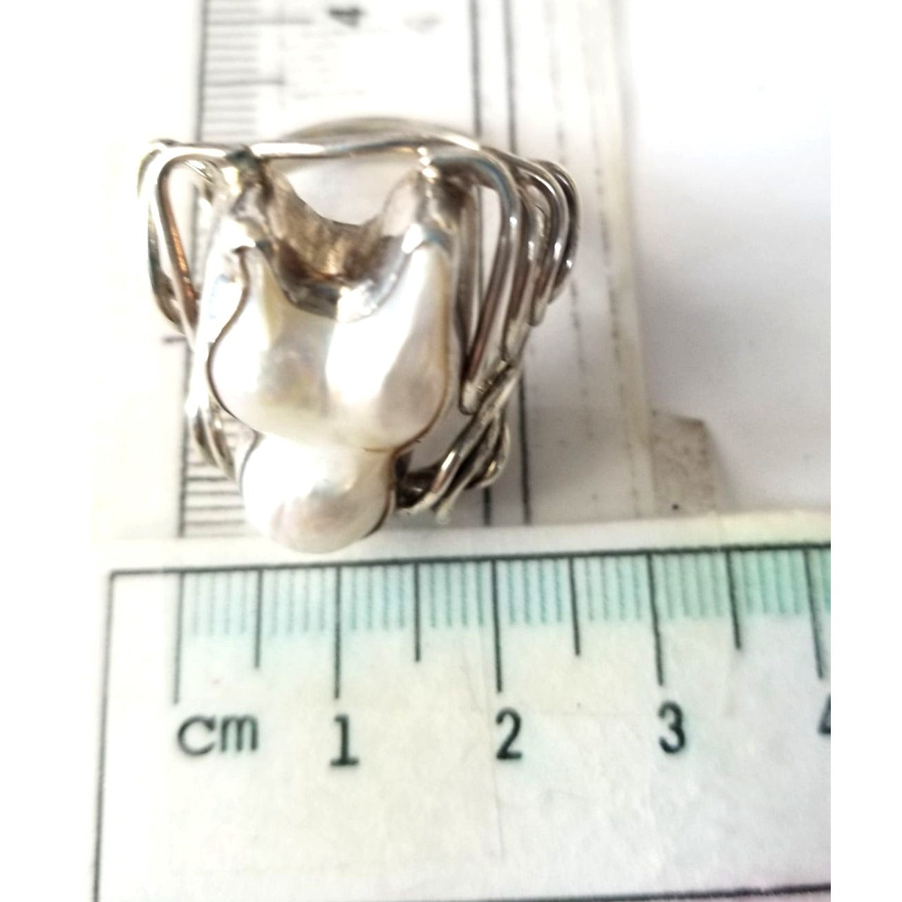Ring Band Open Silver Baroque Pearl  3 cm wide  Size 10  10 gr 50 ct 3 cm x 3 cm  Jerry Fran Harr