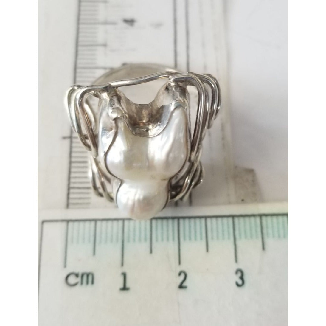 Ring Band Open Silver Baroque Pearl  3 cm wide  Size 10  10 gr 50 ct 3 cm x 3 cm  Jerry Fran Harr