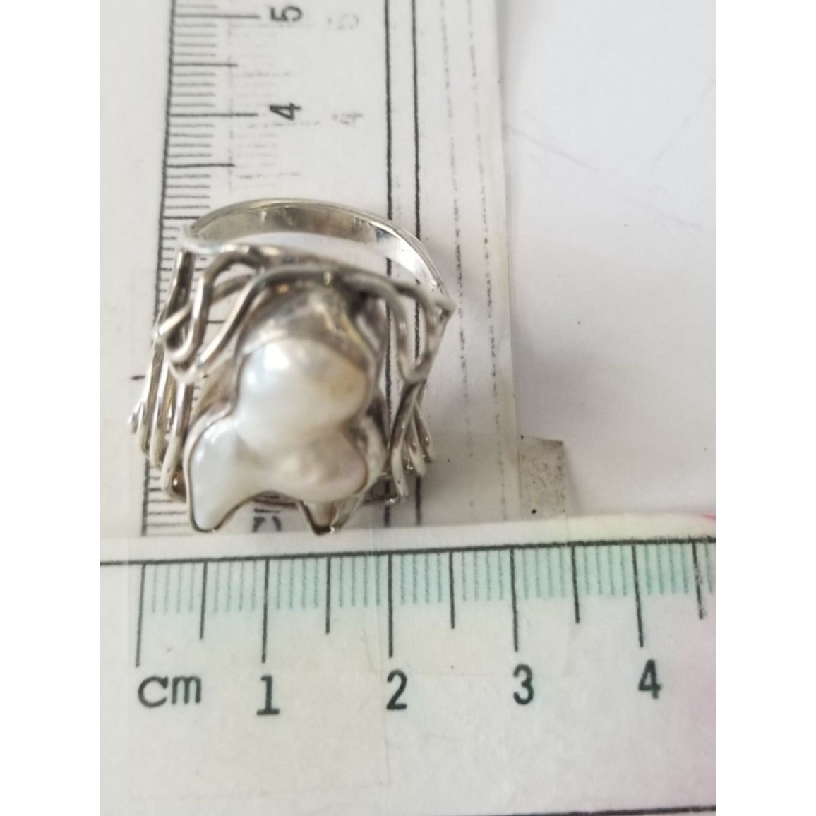 Ring Band Open Silver Baroque Pearl  3 cm wide  Size 10  10 gr 50 ct 3 cm x 3 cm  Jerry Fran Harr