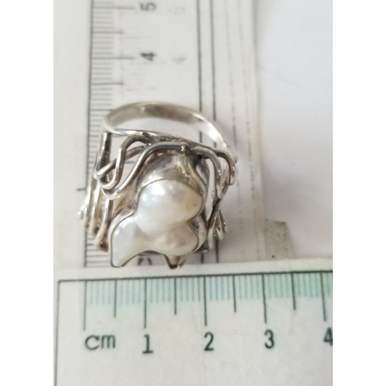 Ring Band Open Silver Baroque Pearl  3 cm wide  Size 10  10 gr 50 ct 3 cm x 3 cm  Jerry Fran Harr