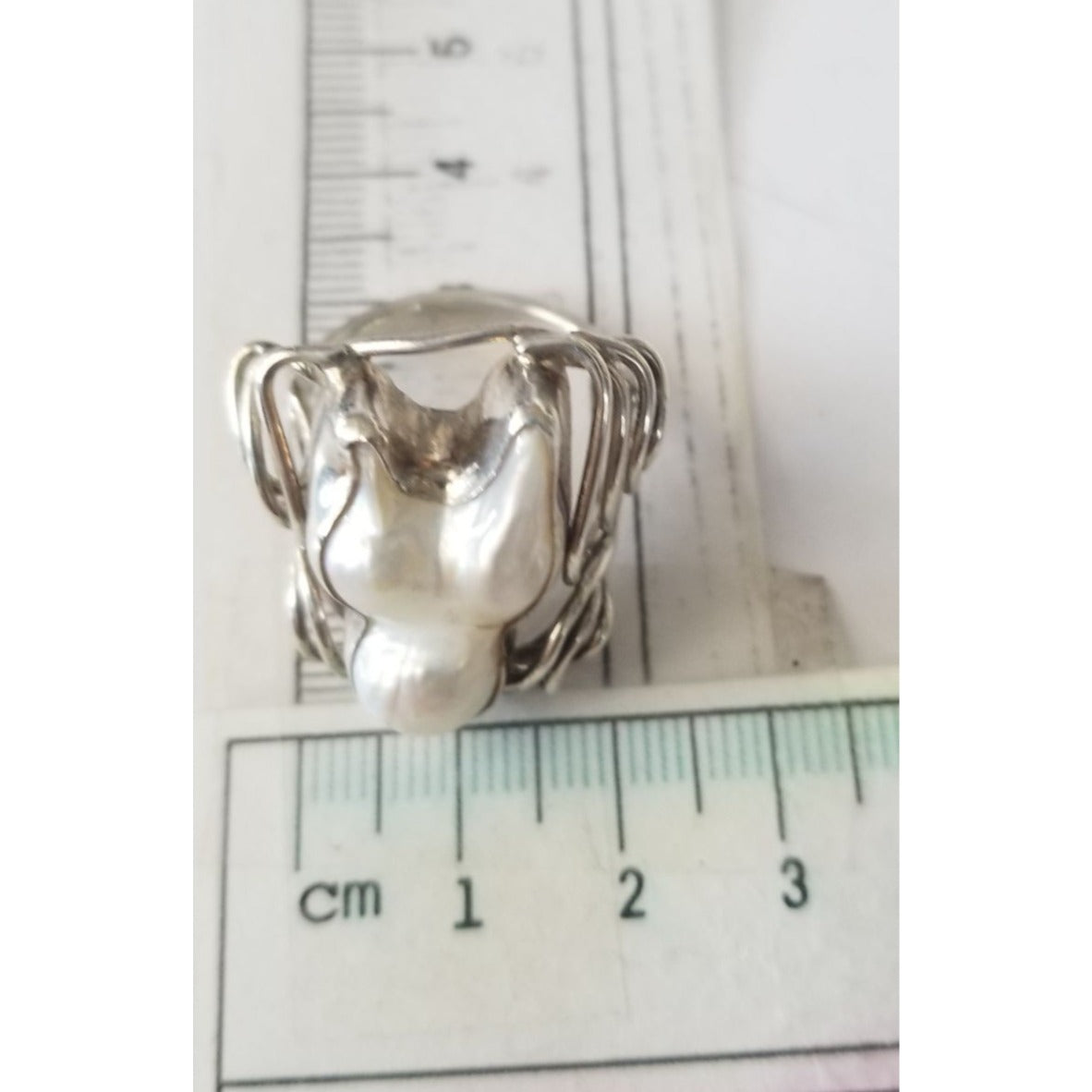 Ring Band Open Silver Baroque Pearl  3 cm wide  Size 10  10 gr 50 ct 3 cm x 3 cm  Jerry Fran Harr