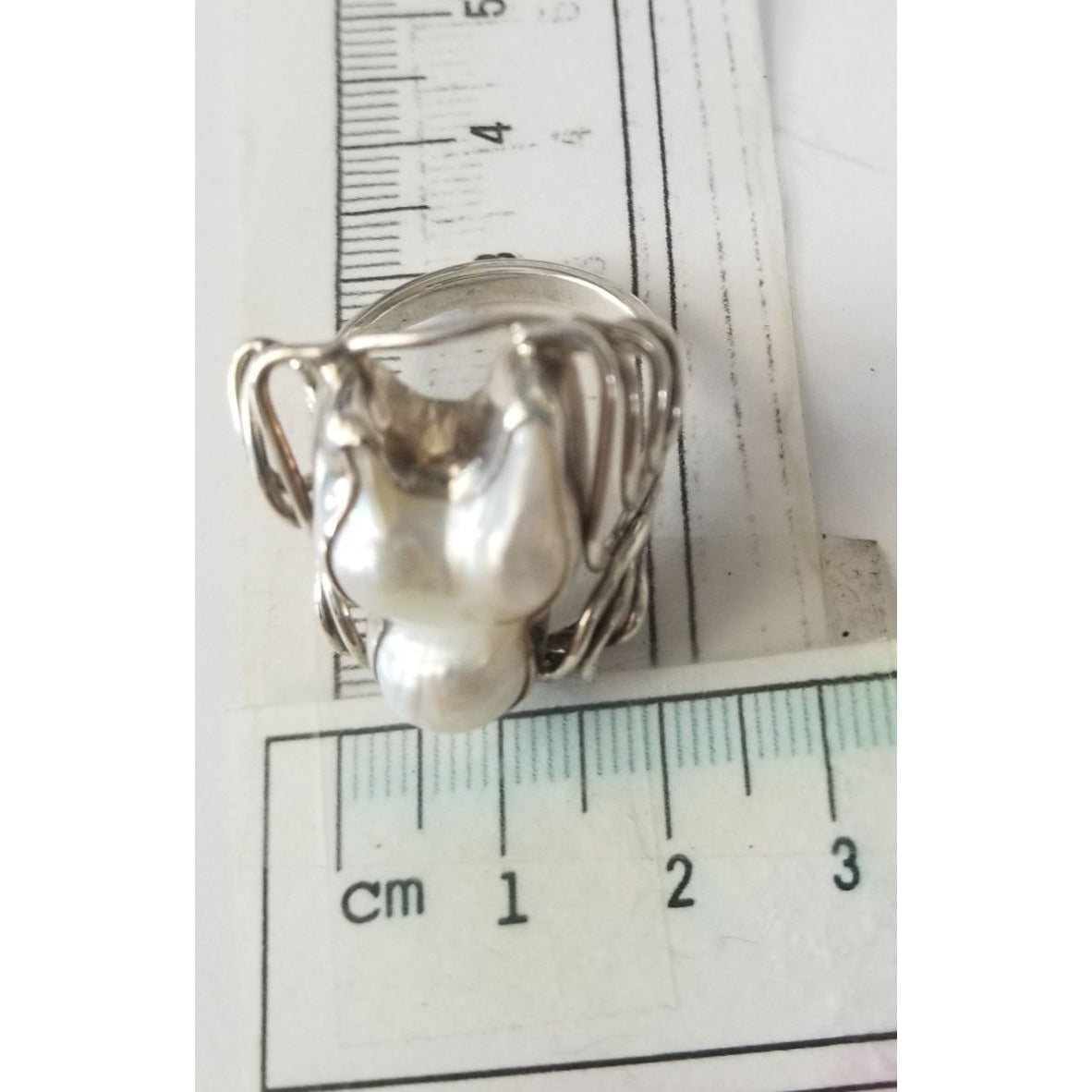 Ring Band Open Silver Baroque Pearl  3 cm wide  Size 10  10 gr 50 ct 3 cm x 3 cm  Jerry Fran Harr