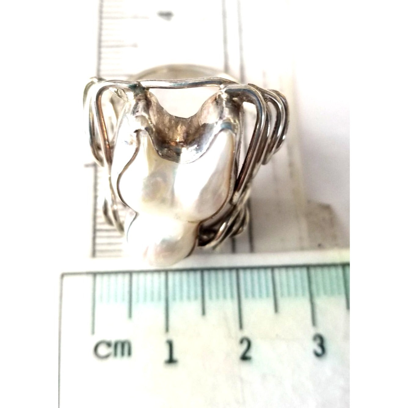 Ring Band Open Silver Baroque Pearl  3 cm wide  Size 10  10 gr 50 ct 3 cm x 3 cm  Jerry Fran Harr