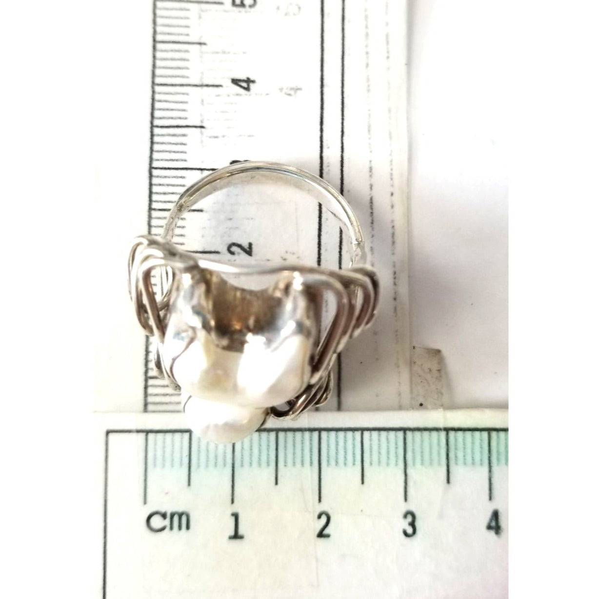 Ring Band Open Silver Baroque Pearl  3 cm wide  Size 10  10 gr 50 ct 3 cm x 3 cm  Jerry Fran Harr