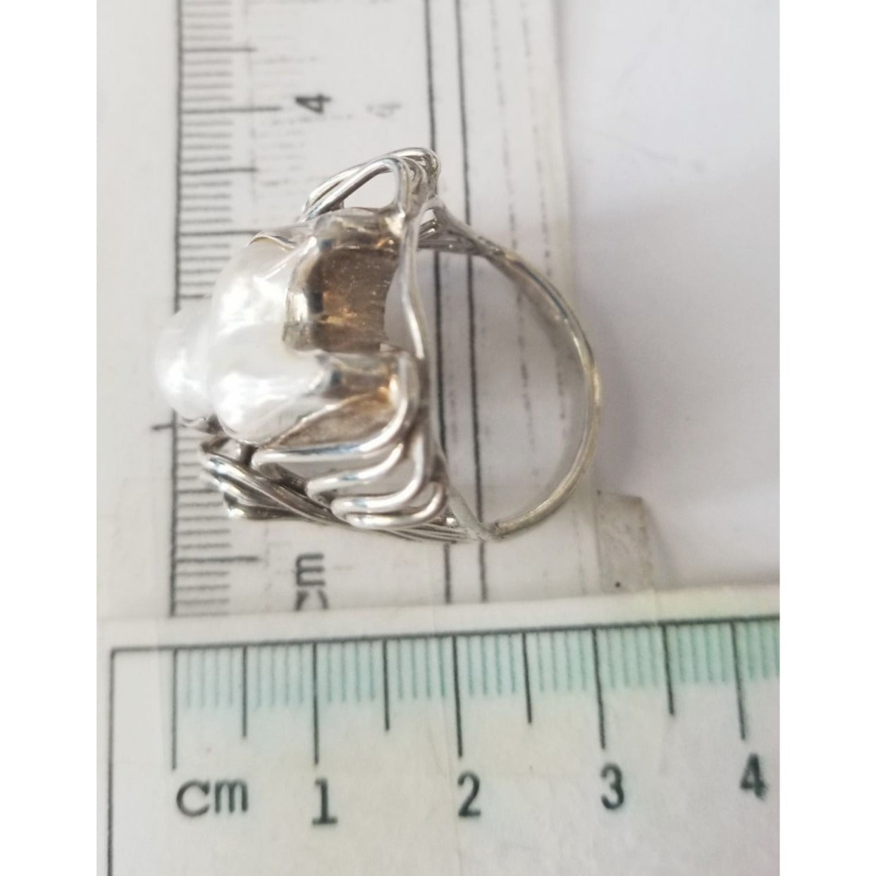Ring Band Open Silver Baroque Pearl  3 cm wide  Size 10  10 gr 50 ct 3 cm x 3 cm  Jerry Fran Harr