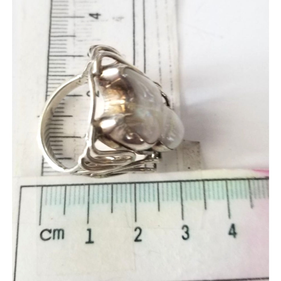 Ring Band Open Silver Baroque Pearl  3 cm wide  Size 10  10 gr 50 ct 3 cm x 3 cm  Jerry Fran Harr