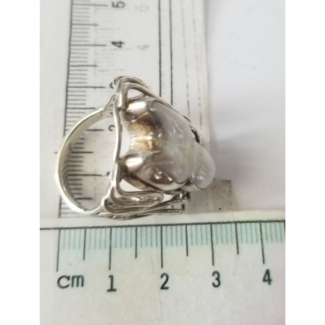 Ring Band Open Silver Baroque Pearl  3 cm wide  Size 10  10 gr 50 ct 3 cm x 3 cm  Jerry Fran Harr