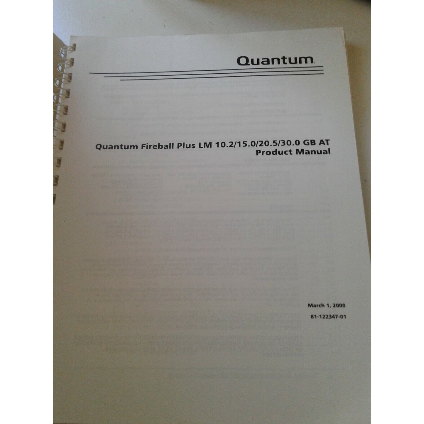 Quantum Product Manual Fireball Plus LM 10.2/ 15.0 / 20.5 / 30.0 GM AT