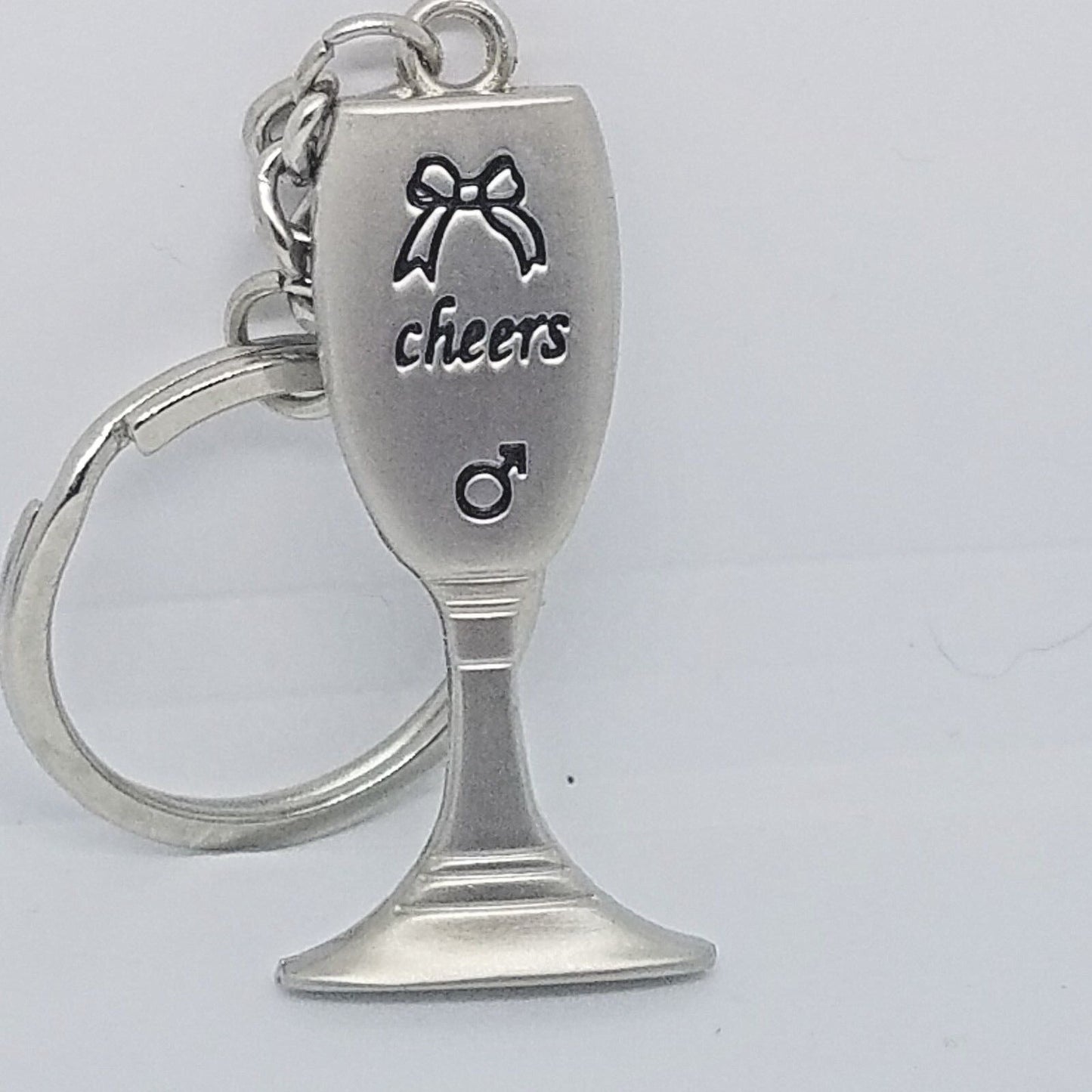 Key Chain Wine Glass Shaped Black Accent Bow Cheers Male Sign Gift Wedding 2"