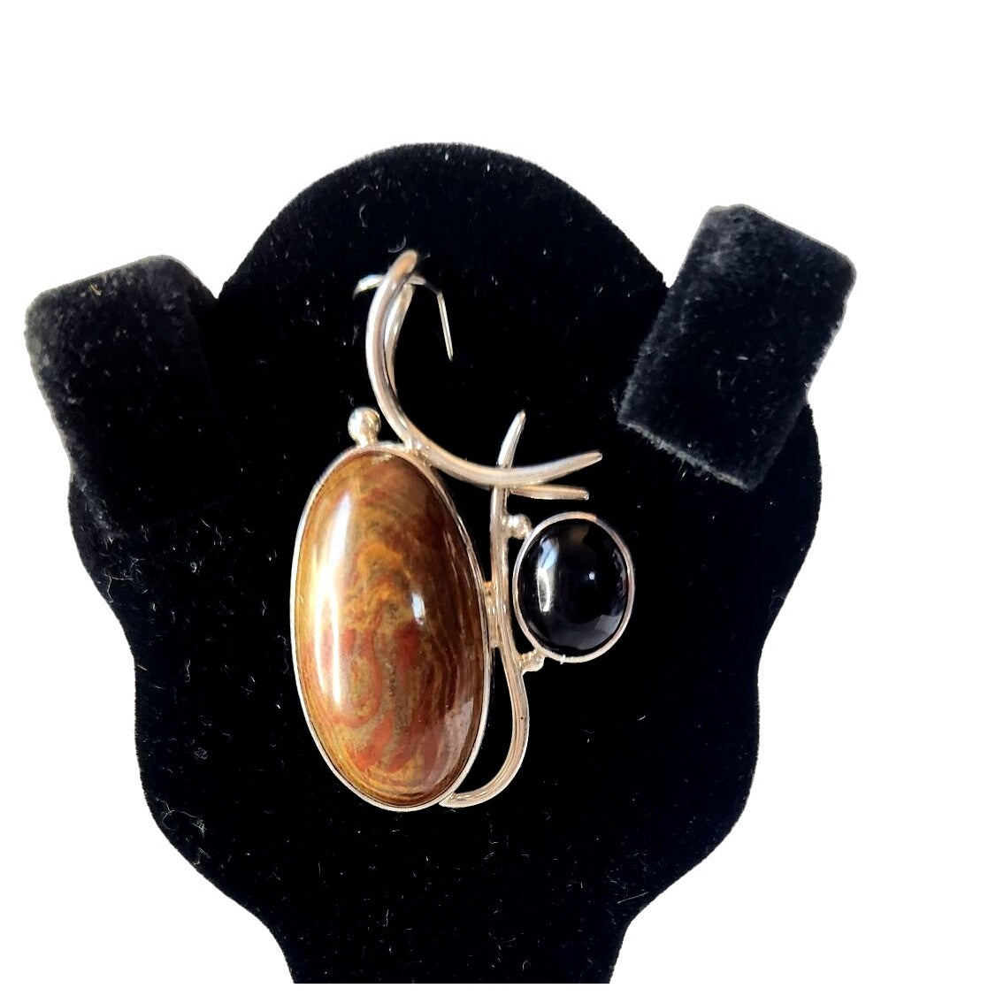 Pendant Jasper & Onyx 13.5 gr 15mm loop 925 Silver 50mm x 30mm
