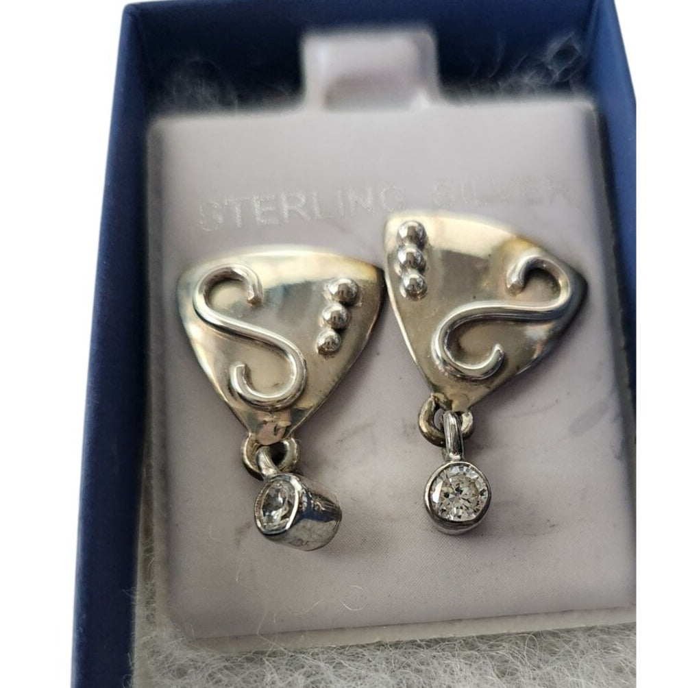 Earrings Lab Diamonds Post Silver Drop 4.8 gr  Jerry & Fran Harr Handmade