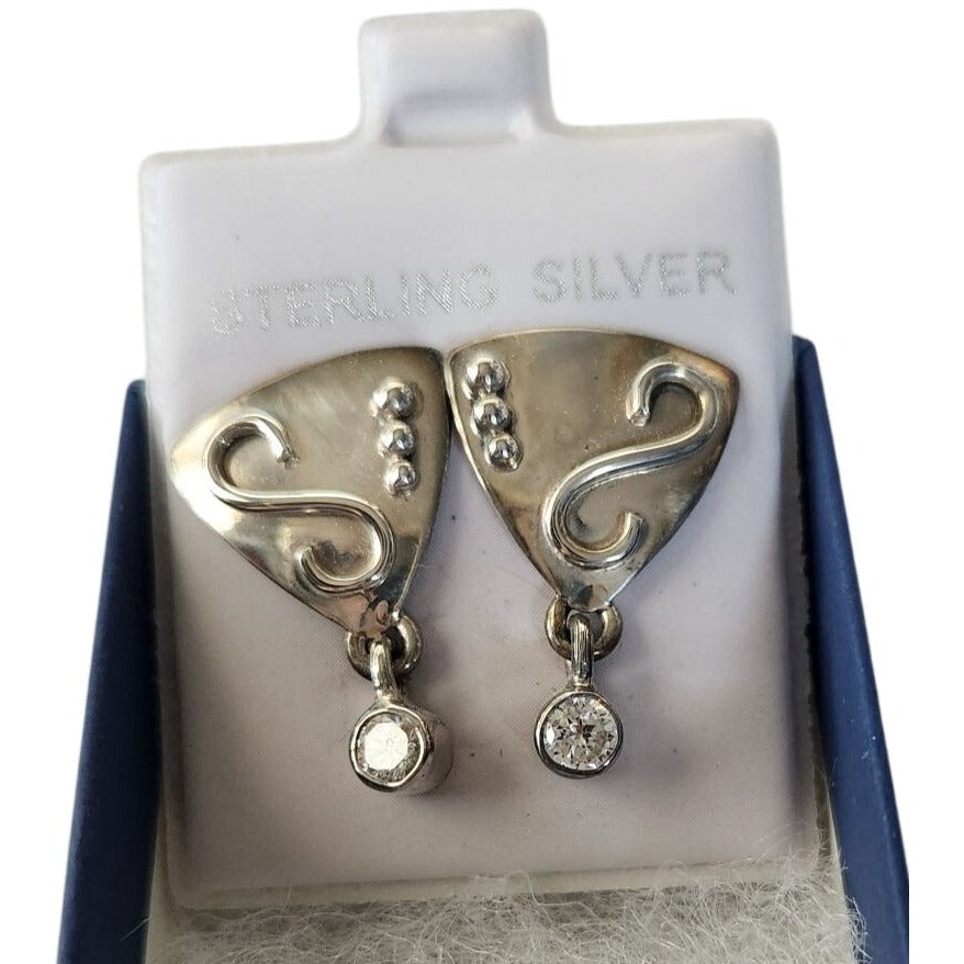 Earrings Lab Diamonds Post Silver Drop 4.8 gr  Jerry & Fran Harr Handmade