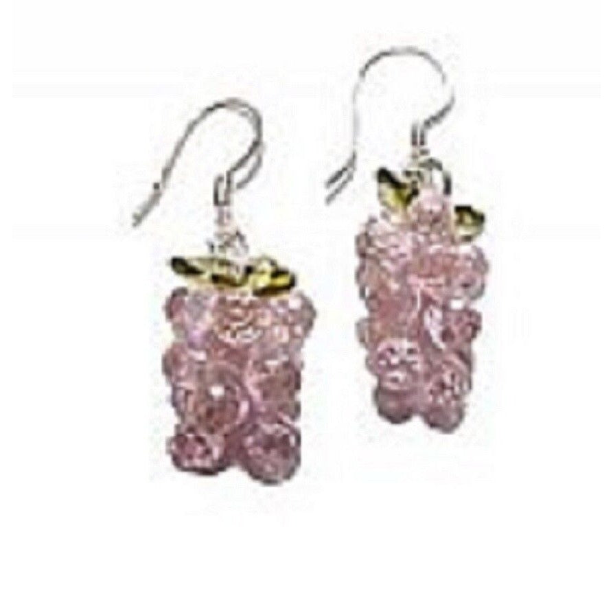 Earrings Pink Grape Cubic Zirconia finely strung hand 1 1/4 " long Sterling Hook