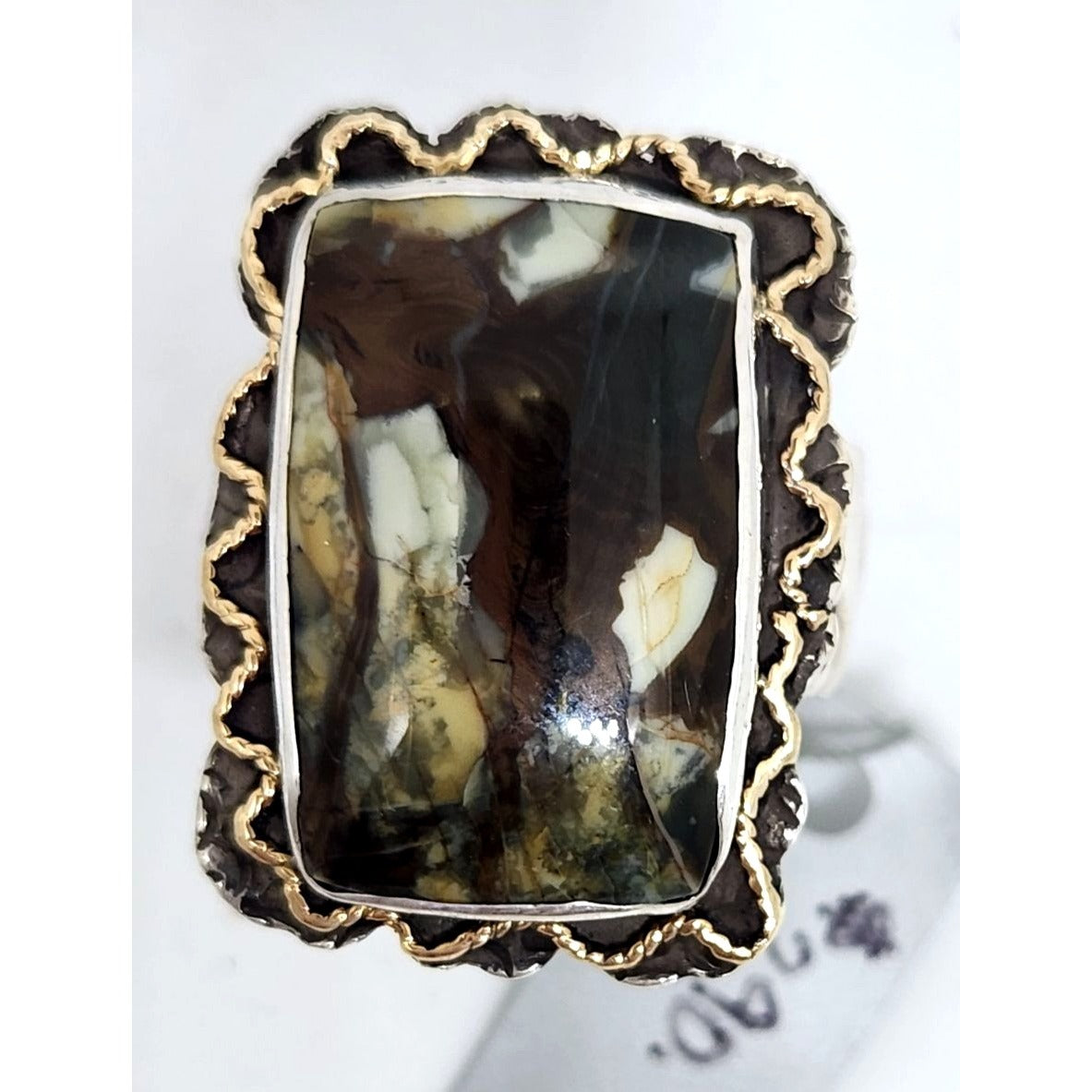 Morrison Ranch Jasper Ring 13.9 Gr Size 11 90mm x 22mm Fran Harr 14K Gold 925 Silver