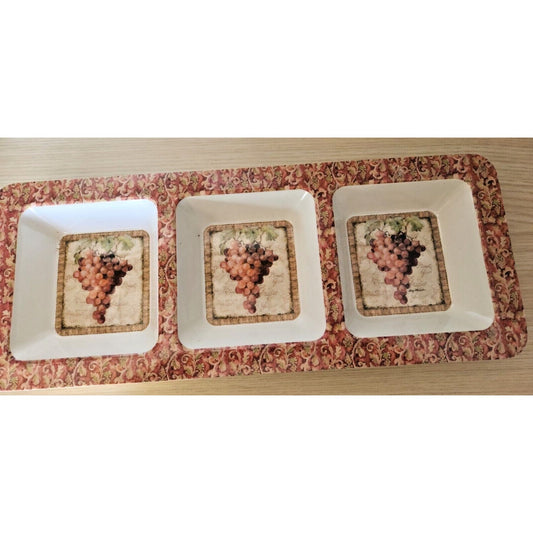 Grape Cluster Design Serving Tray 3 sections  19" x 8" x 2"