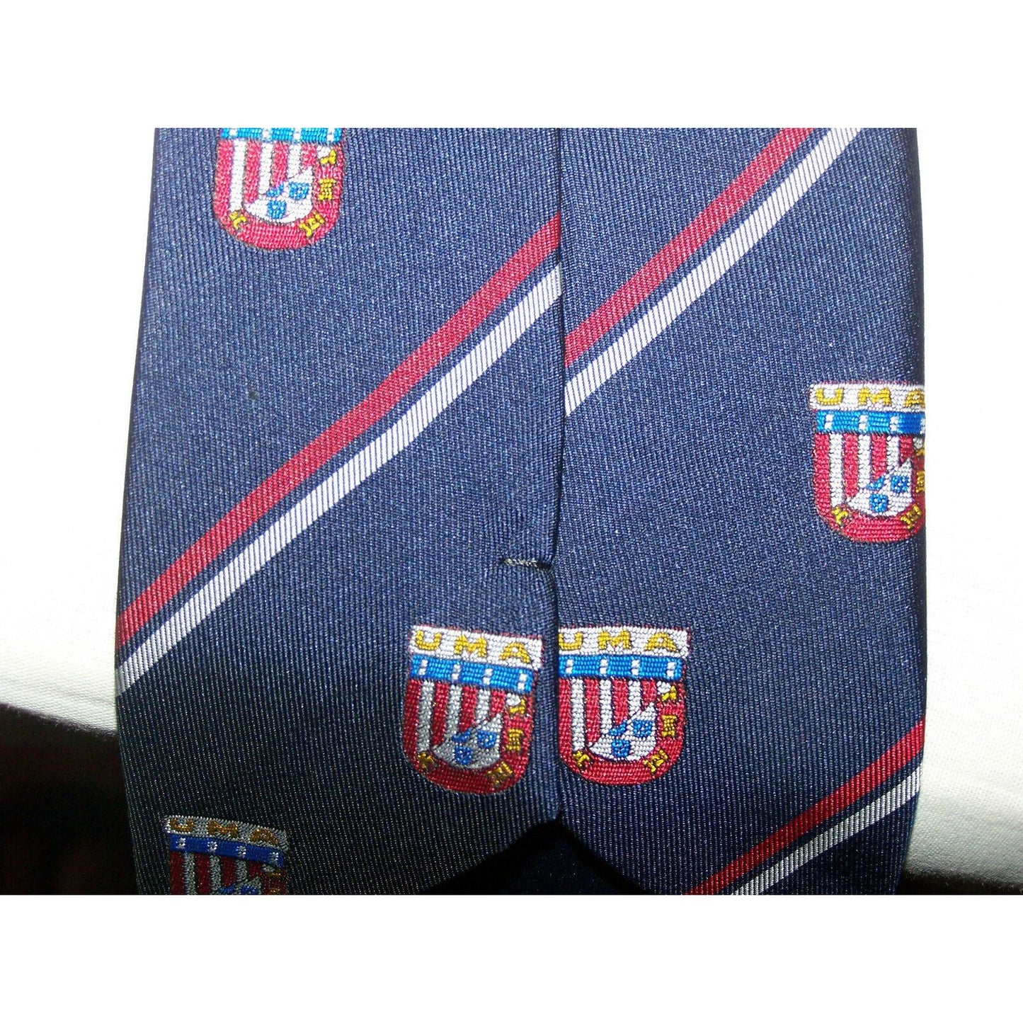 Tie Blue White Red Stripe and the U M A Symbol Vanzon   59 " L   3 3/4 " W