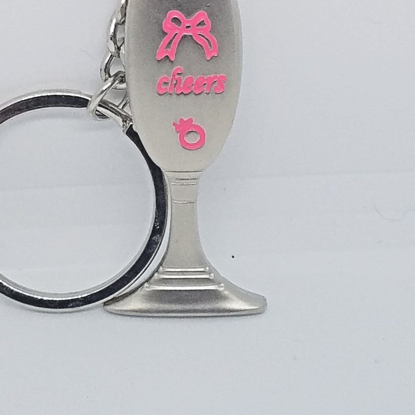 Key Chain Wine Glass Shaped Pink Accent Bow Cheers Female Sign Gift Wedding 2"