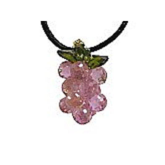 Necklace Cubic Zirconia Grape Pendant 16" Leather cord 1" long Pink Color
