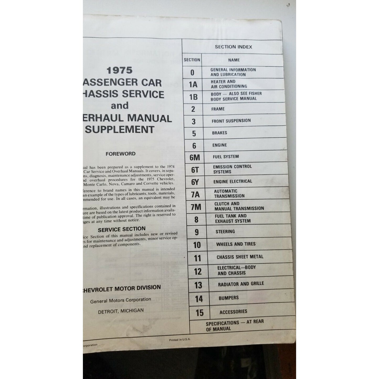 1975 Chevrolet Chevelle Camaro Monte Carlo Nova Corvette Auto Service Guide