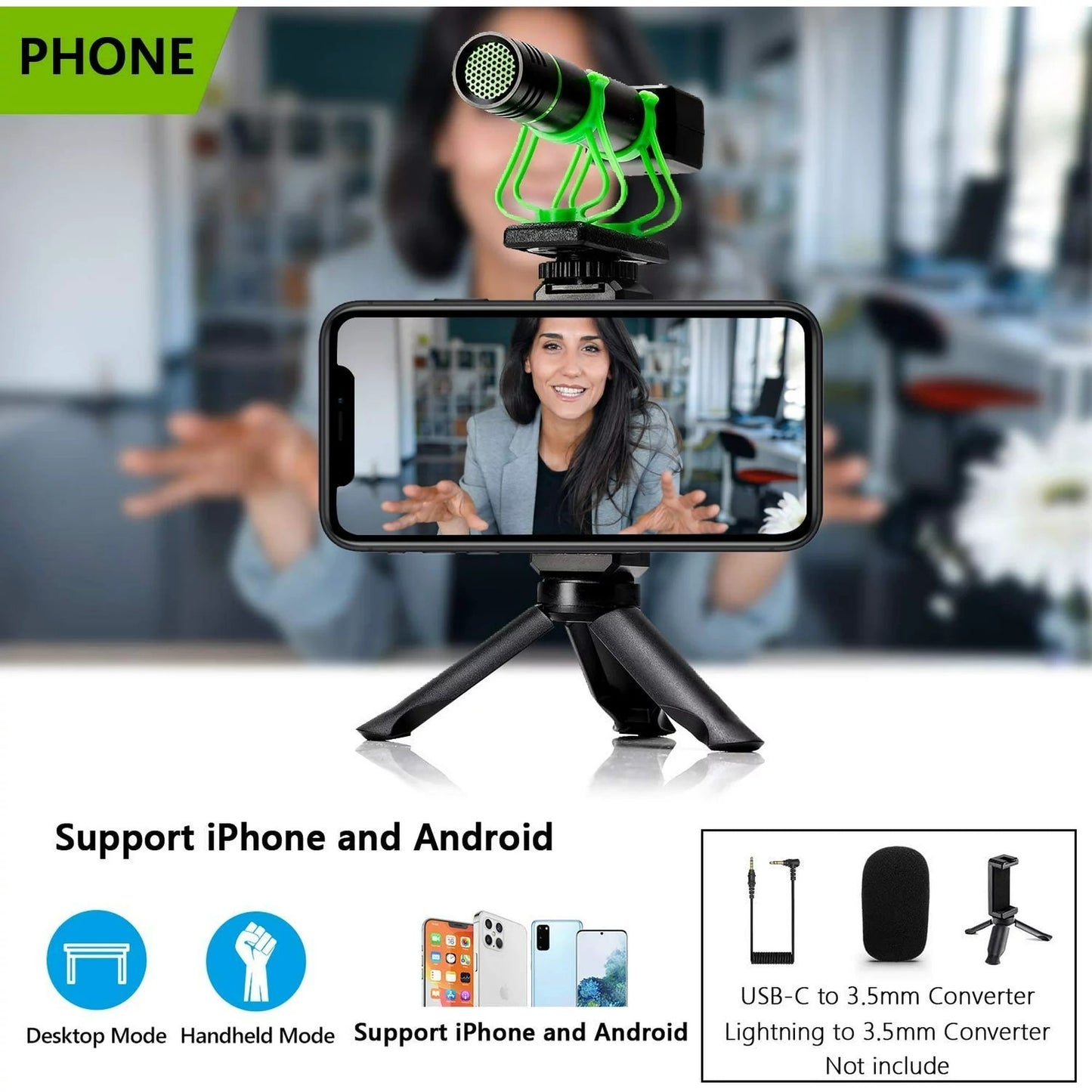 Universal Video Microphone w/ Shock Mount, Phone Stand, Windshield, Foam Cover, Shotgun Video Recording Microphone for Sony, Nikon, Canon DS