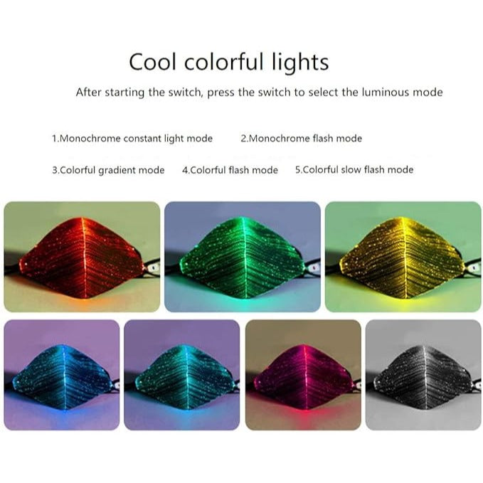 Face Mask LED Light up Face Mask 7 Color Lights USB Rechargeable Glowing Luminous Mask