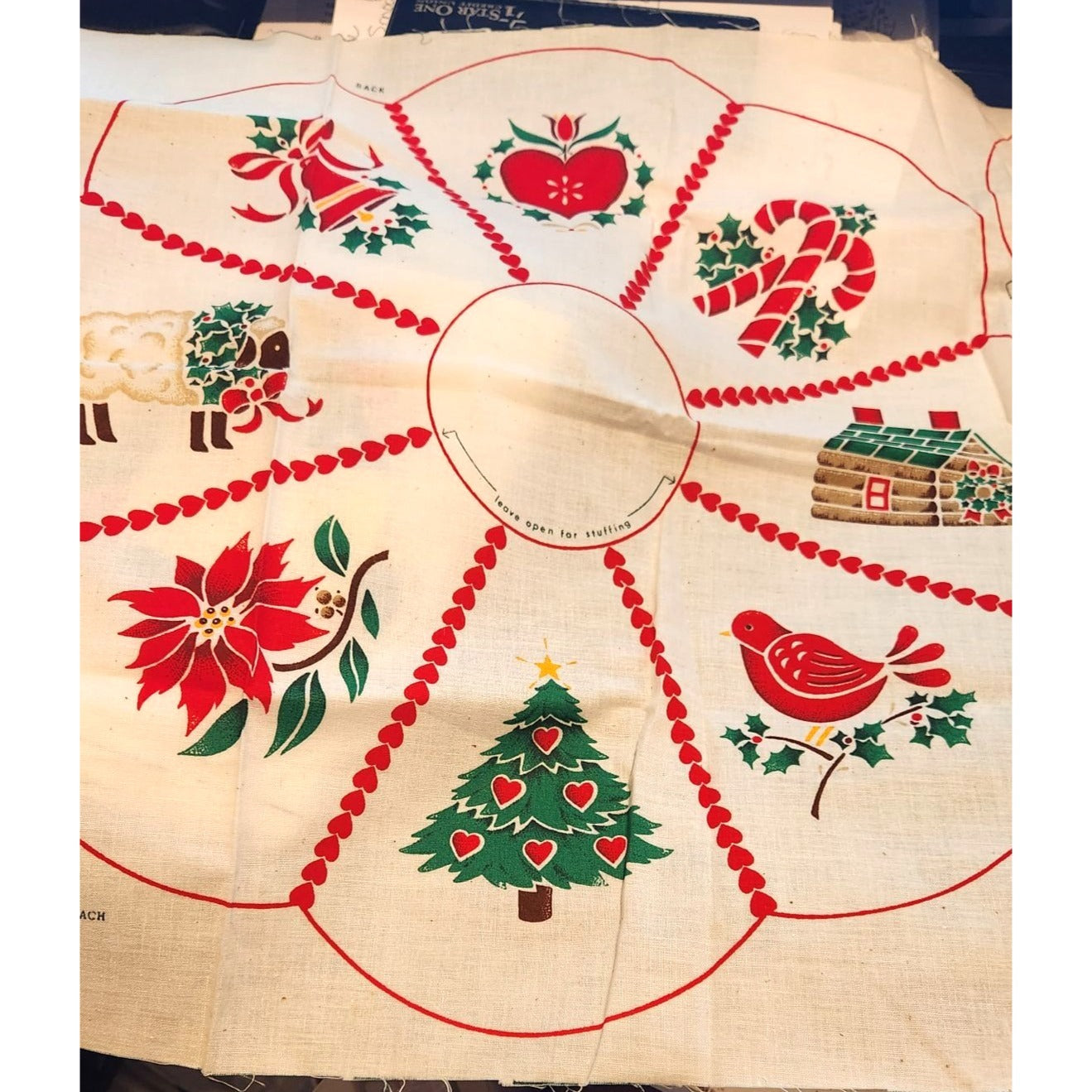 Craft Pattern Stencil Wreath Pillow Cranston Printworks 18" x 40" White Tree Bell Sheep Bird Heart Log Cabin Candy Canes Flower