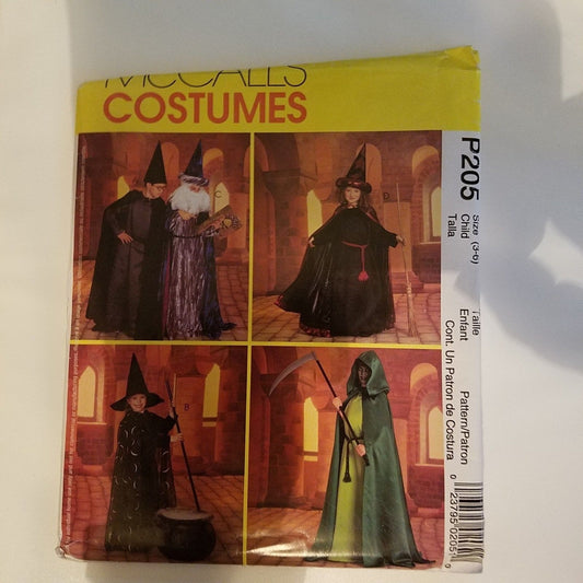 Pattern McCall's # P205 Costume Size  3-6 Witch Wizard Cape Robe Crown Hat