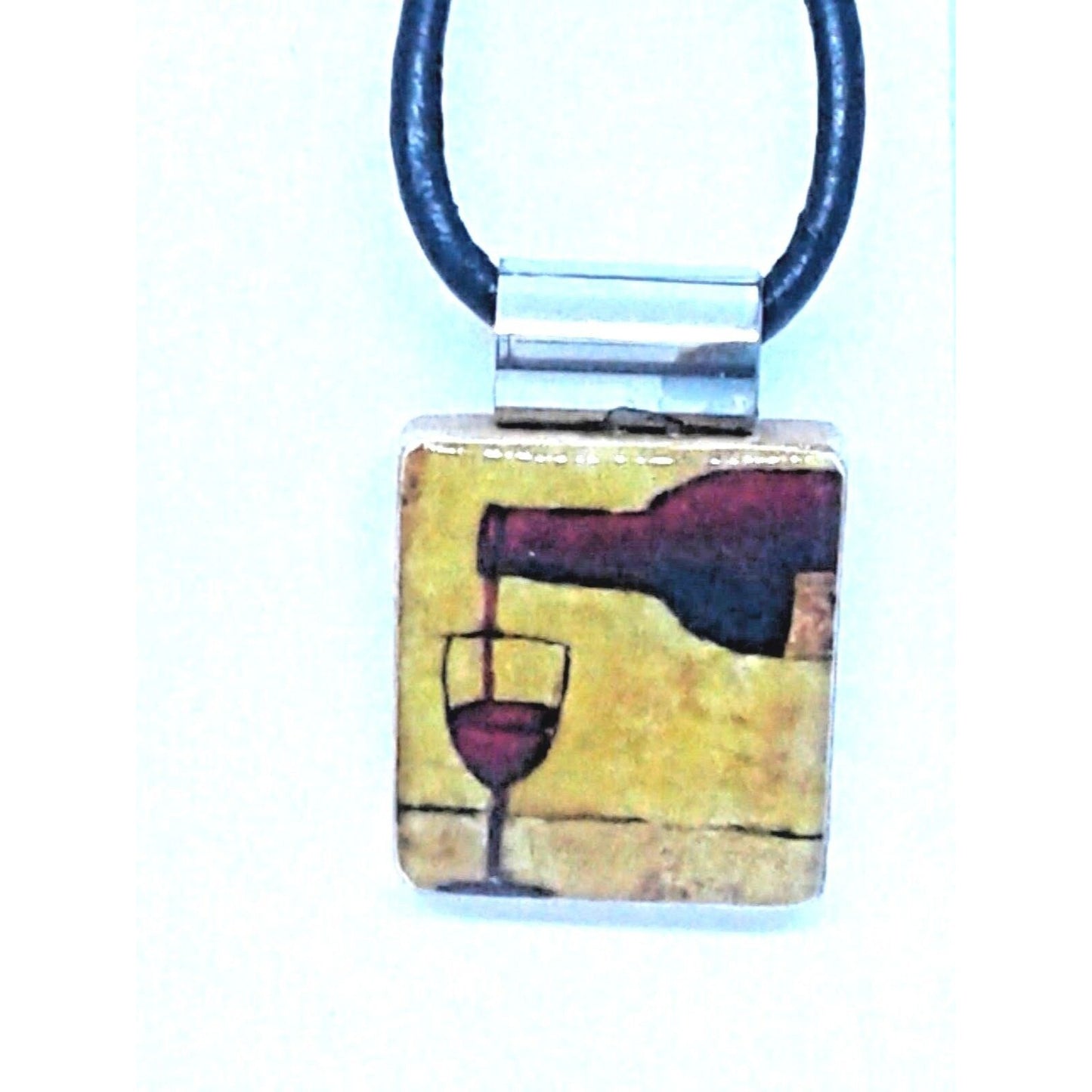 Necklace 1" Wine Bottle Glass Printed Scrabble Game Tile Leather Cord