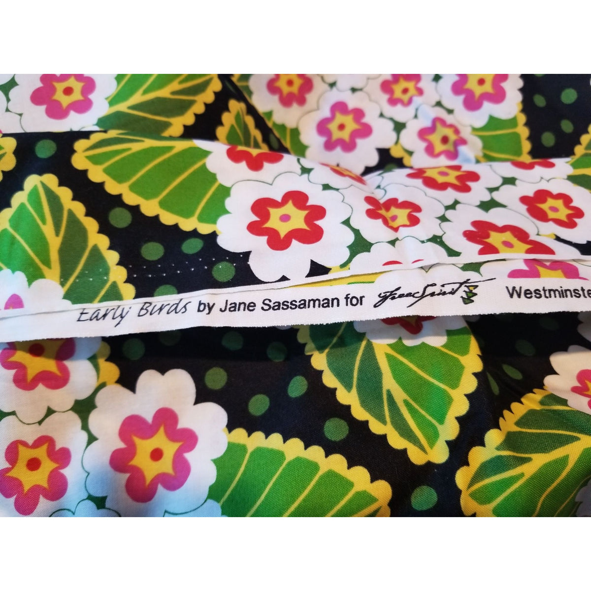 Material Black  Fabric Big Flowers Red White Green Leaves Fabric    46" x 36"   Cotton Craft Clothing fabric Joann  Fabric