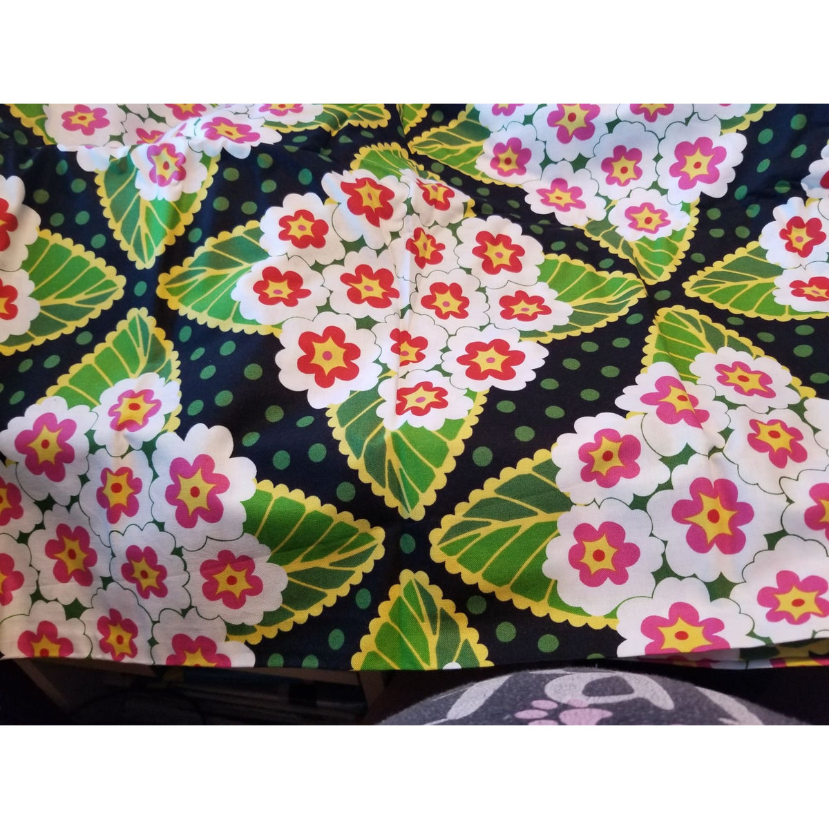 Material Black  Fabric Big Flowers Red White Green Leaves Fabric    46" x 36"   Cotton Craft Clothing fabric Joann  Fabric