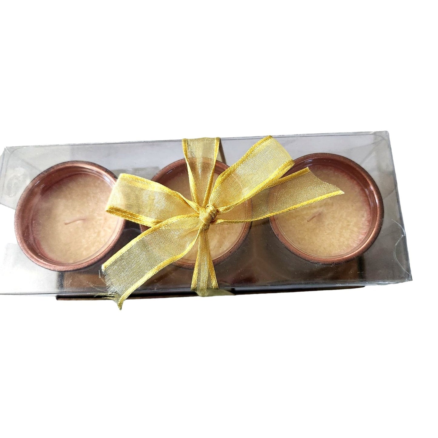 Candles Brown Gold Flowers Roses Votive  2 1/2 " Tall 2" Top Gift Box Set of 3 Sparkle Top