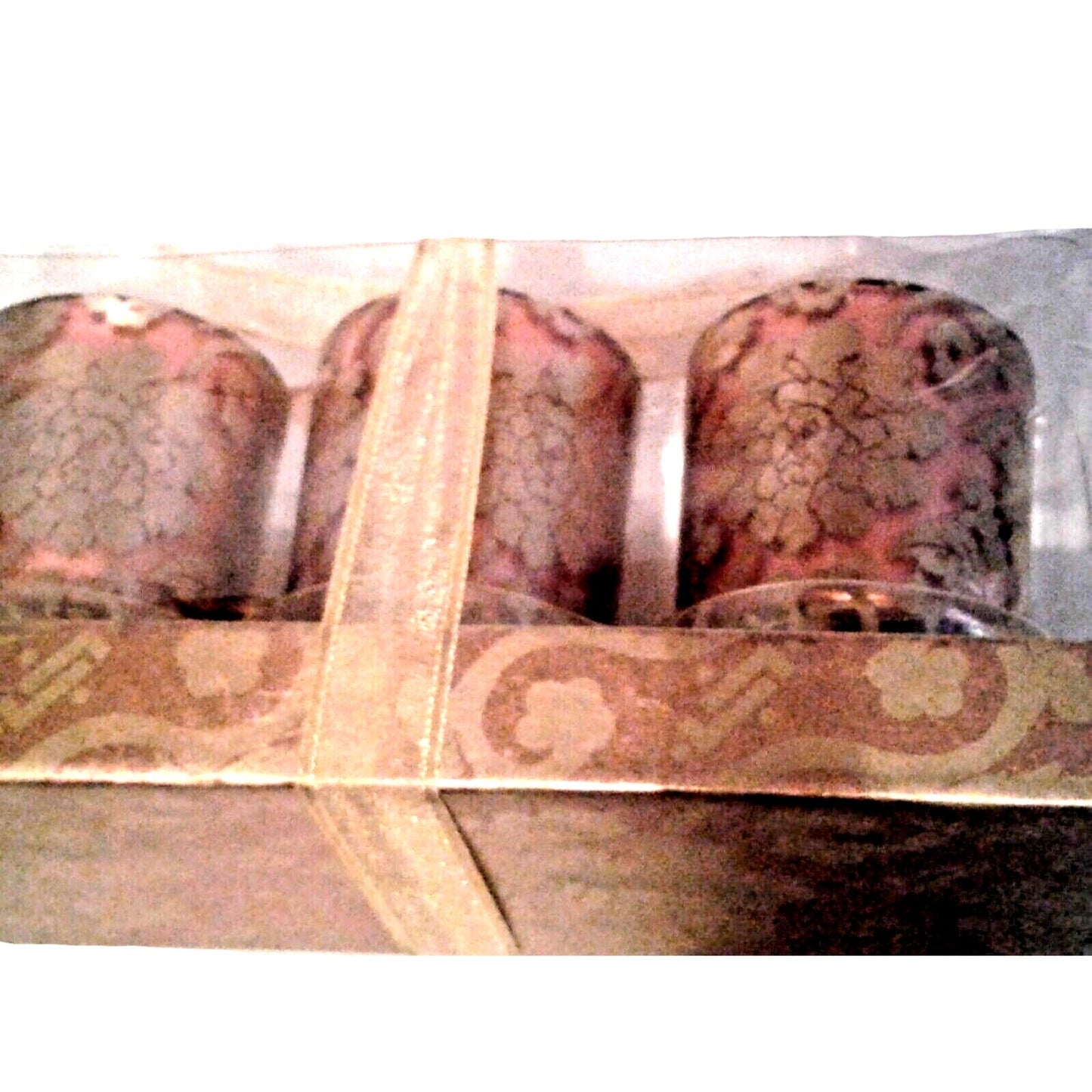 Candles Brown Gold Flowers Roses Votive  2 1/2 " Tall 2" Top Gift Box Set of 3 Sparkle Top