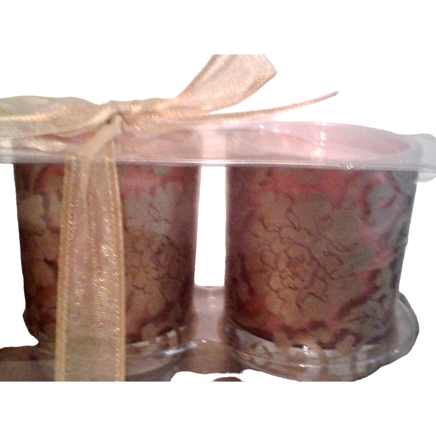 Candles Brown Gold Flowers Roses Votive  2 1/2 " Tall 2" Top Gift Box Set of 3 Sparkle Top