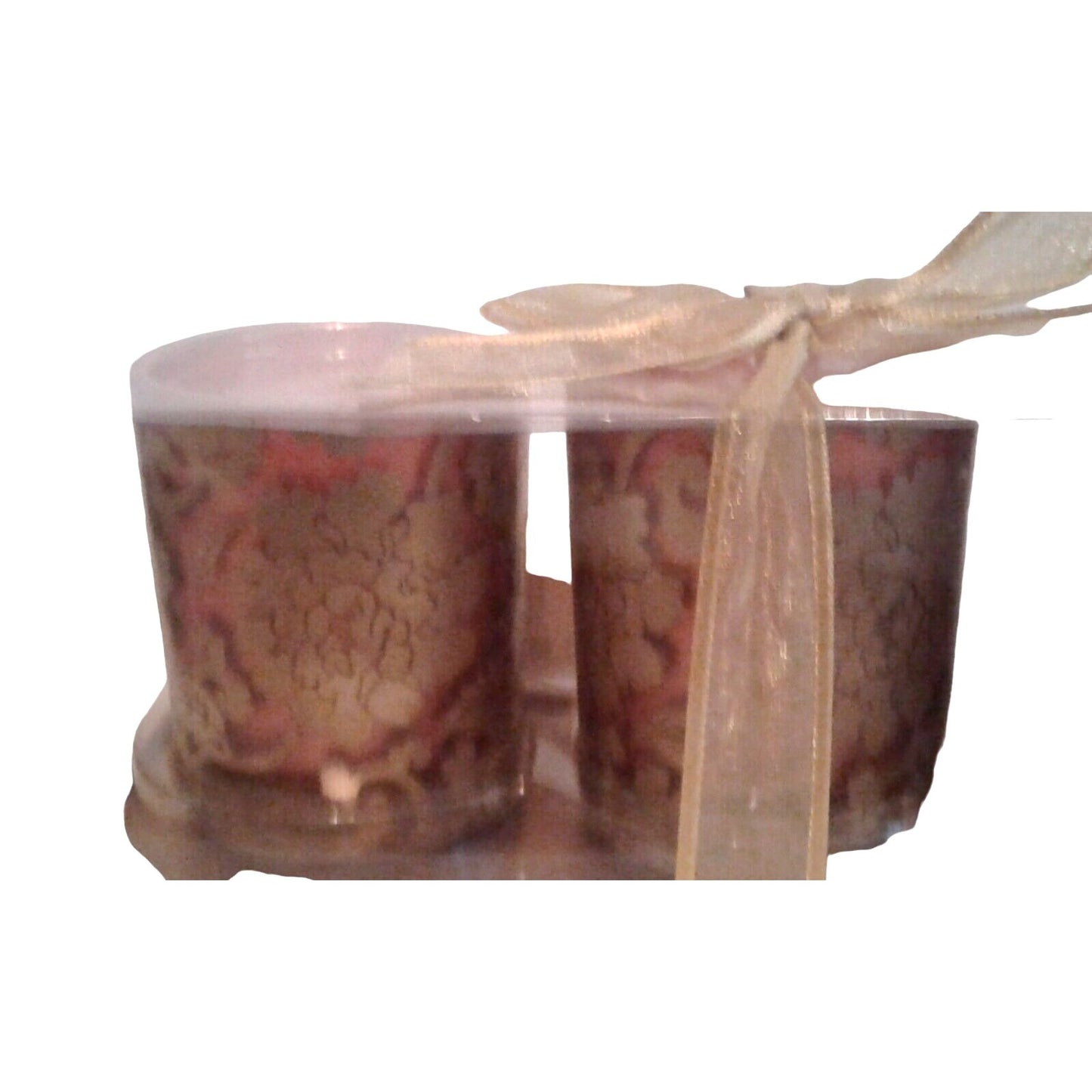 Candles Brown Gold Flowers Roses Votive  2 1/2 " Tall 2" Top Gift Box Set of 3 Sparkle Top