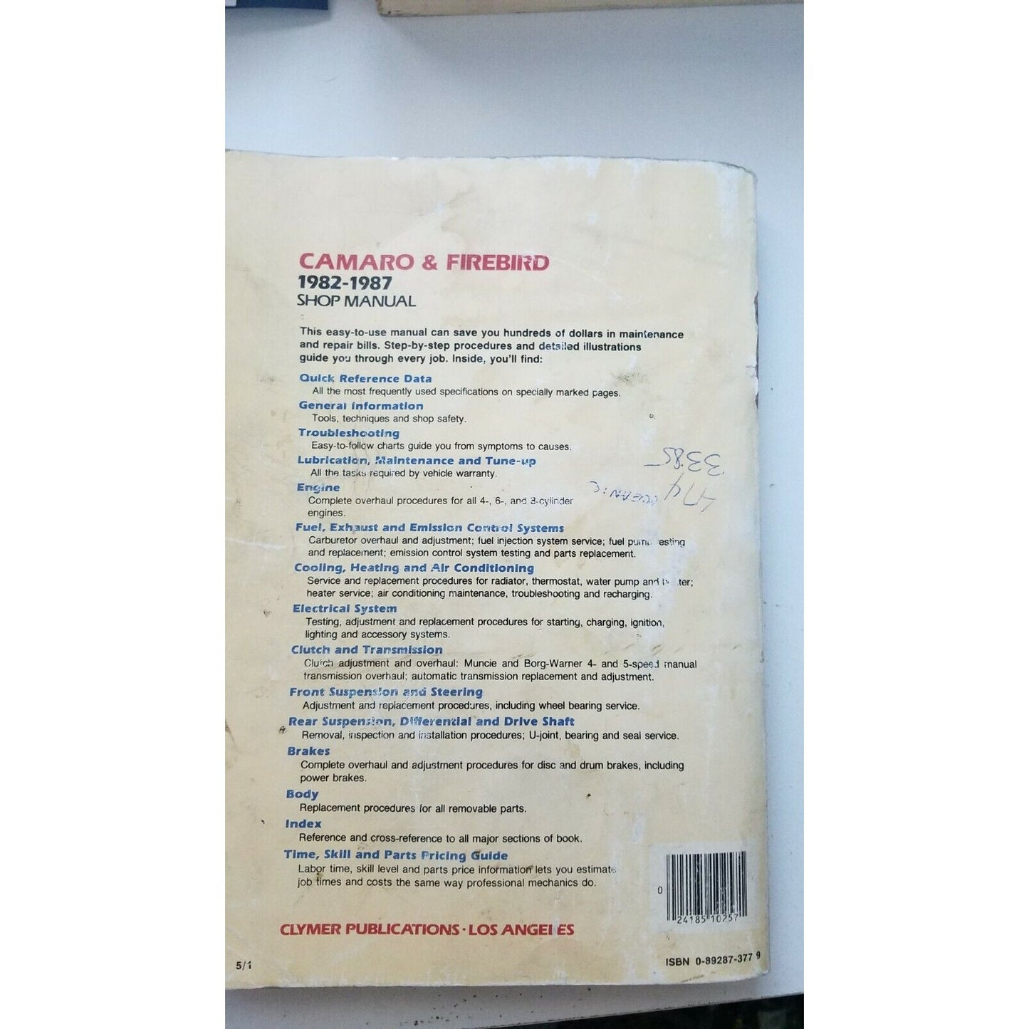 Book 1982-87 Clymer Camaro and Firebird Shop Automobile Service Guide A257