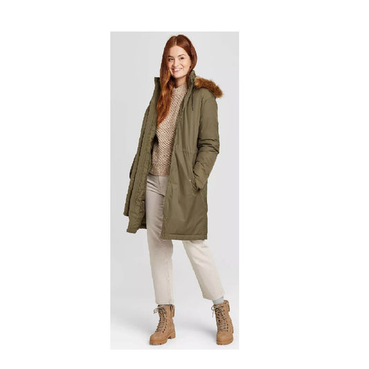 Jacket Women's size XS Green Arctic Parka Coat Universal Thread Hood Fur lined