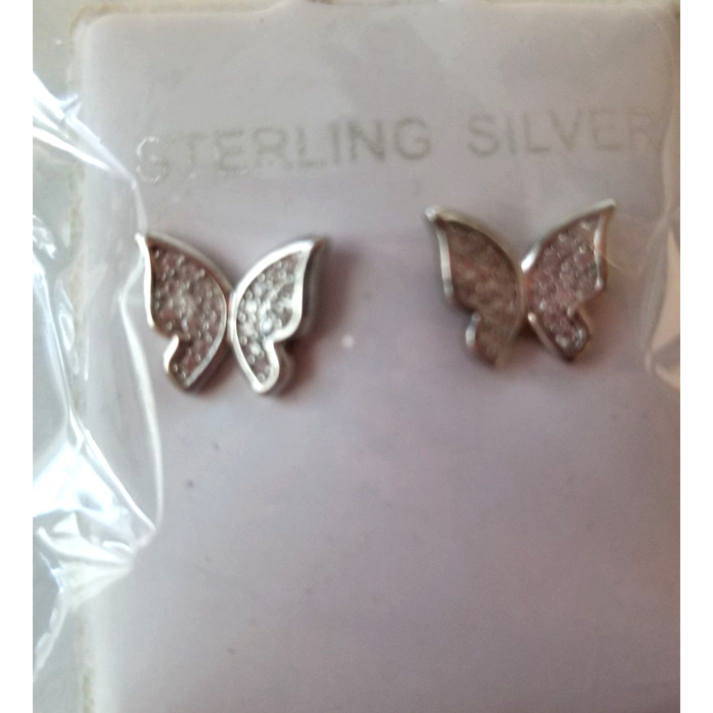 Earrings Butterfly's Cubic Zirconia 925 Sterling Silver  1" x 1"