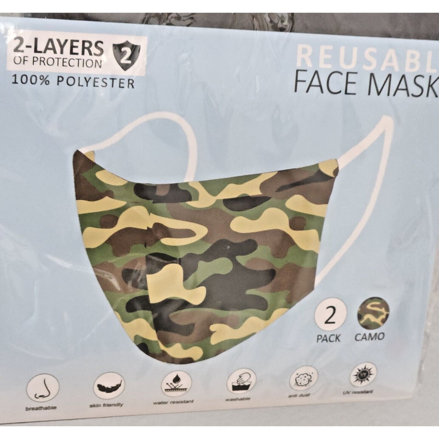 Primeware Mask Camo Design Adult 2 pack 2 layers 100 % Polyester Washable