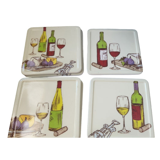 Precidio Plastic Coasters set of 6  Colorful Wine designs 4 different  4" x 4"