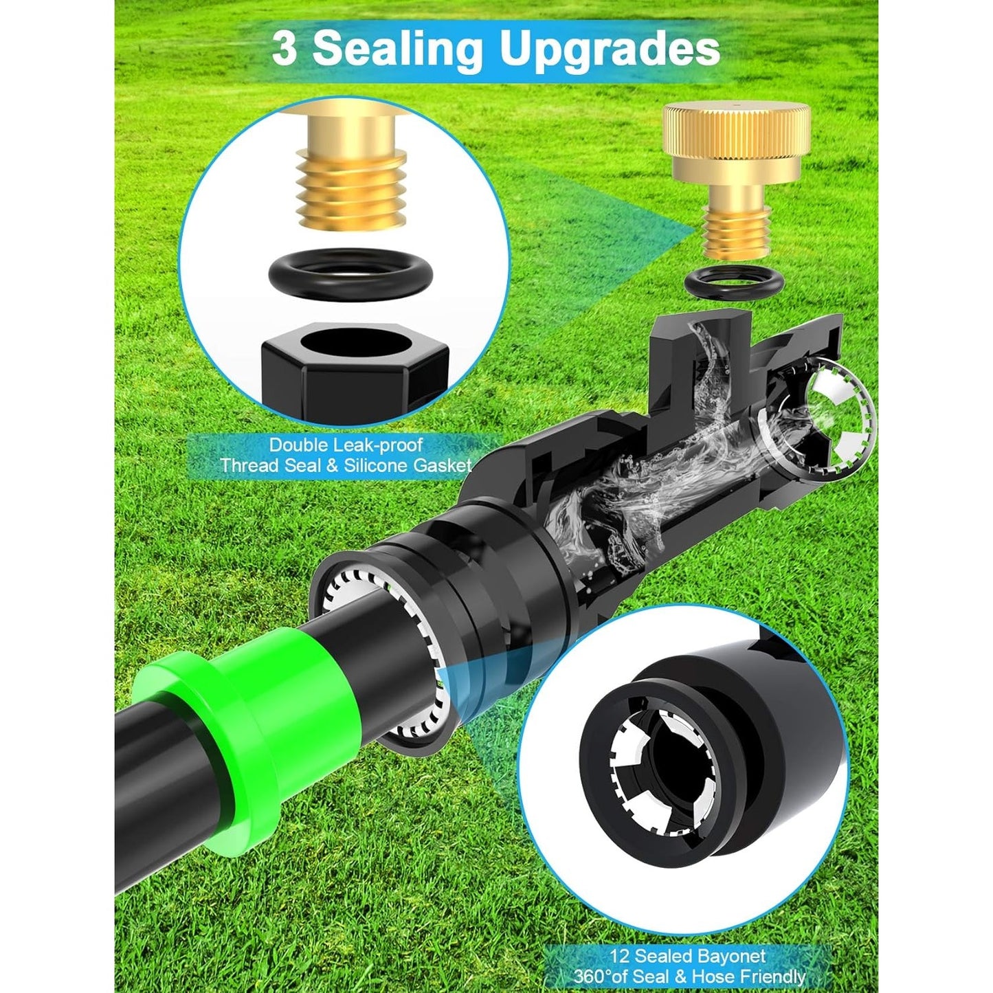 Lekit Misters for Outside Patio 89FT(27.3M)+34 Brass Mist Nozzles+a Brass Adapter(3/4") Detachable Outdoor misting Cooling System for Garden