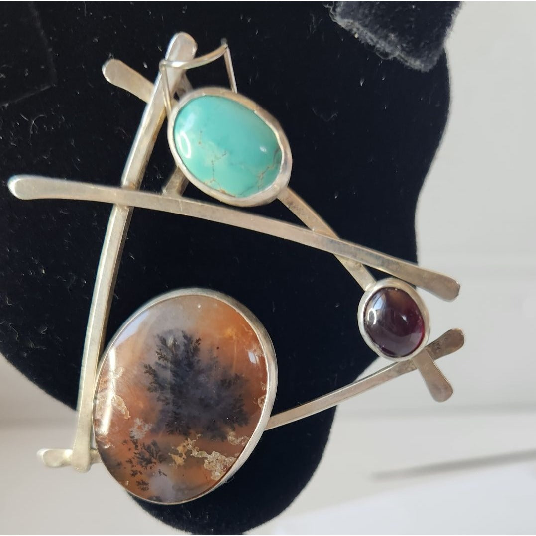 Triangle Shape Ruby, Utah Jasper, Australian Variscite Pendant 17.2 Grams 925 Silver 60mm x 55mm