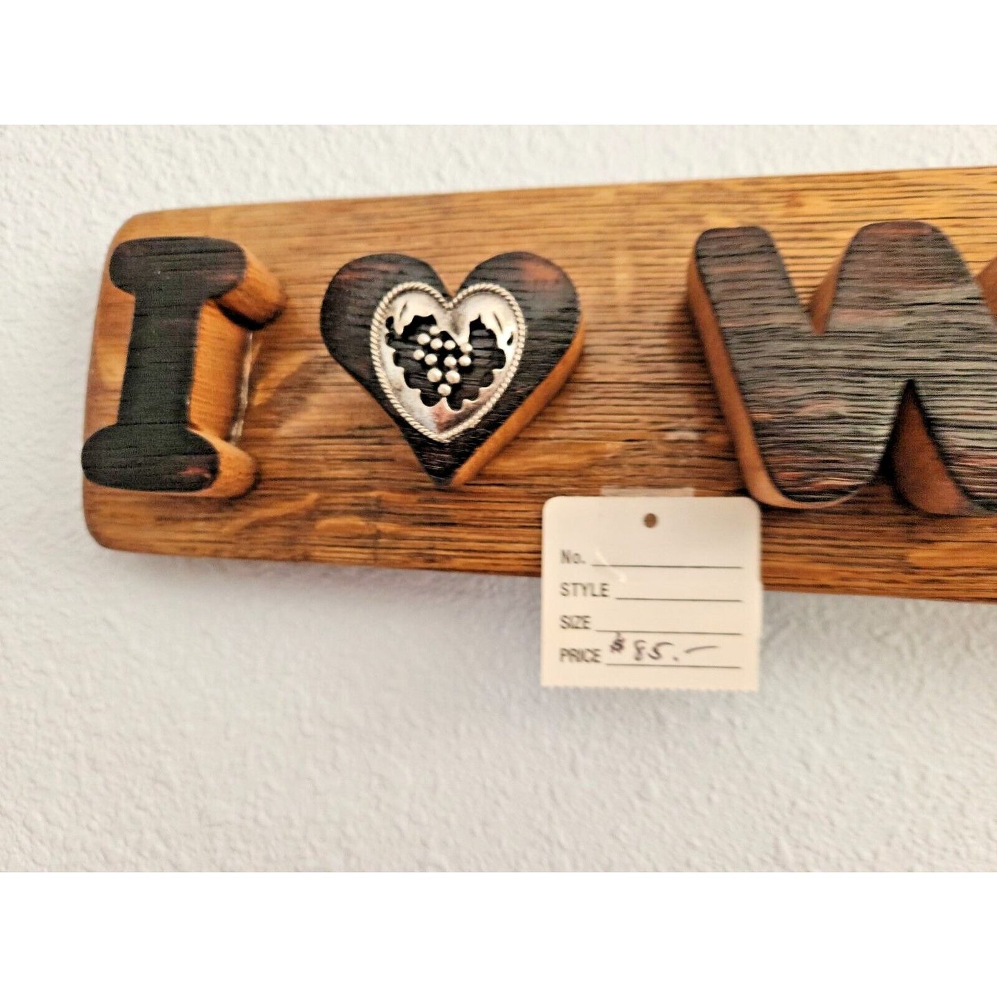 Wood Sign Wine Stave says "I  Love Wine Country", Letters Heart Cut from Stave