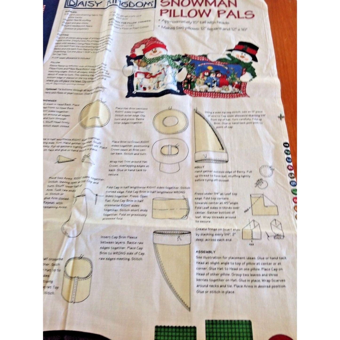 Material Fabric Christmas Daisey Kingdom Snowman Pillows 2 panels Instructions