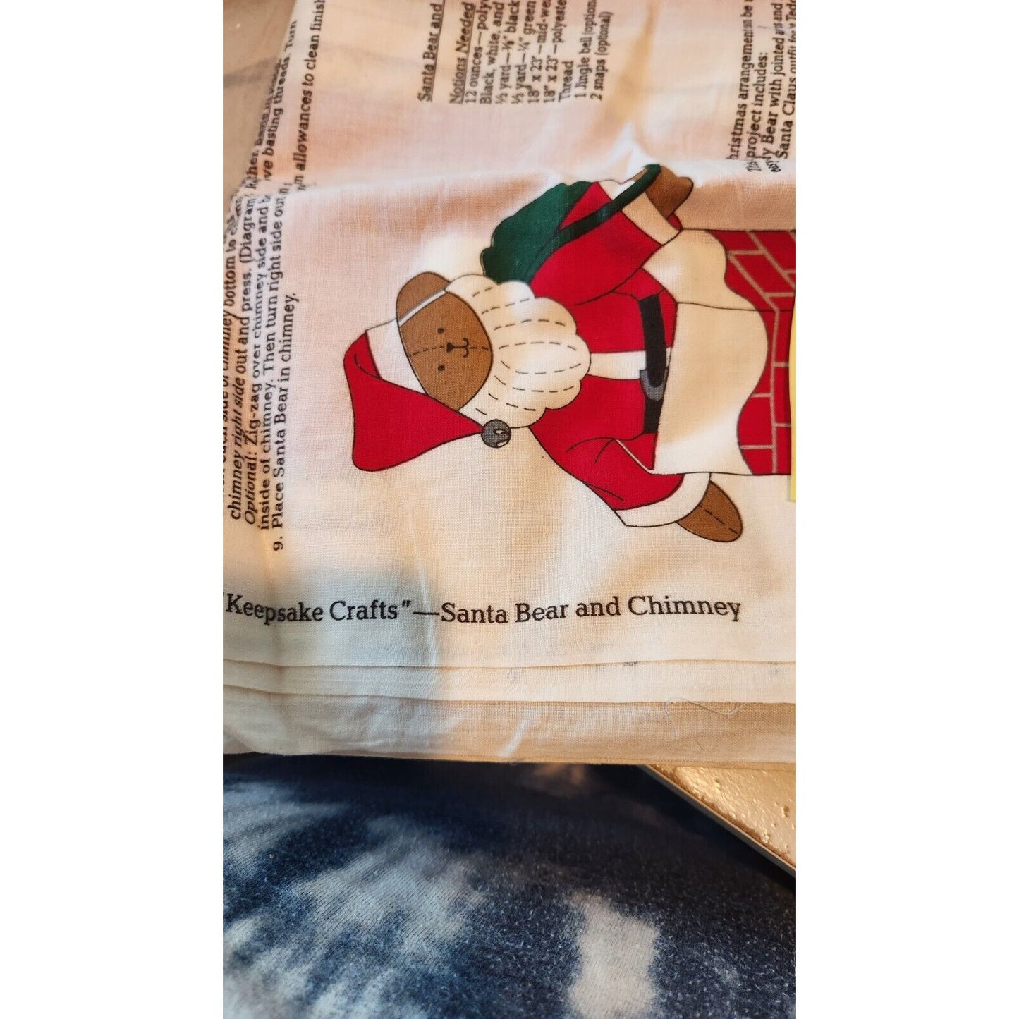 Material Fabric Christmas Santa Bear in Chimney Pattern Instructions