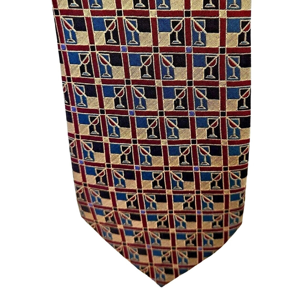 Tie Silk Brand Dino Carlotti Red Stacked Wine Glasses 56" x 4"  100% Silk